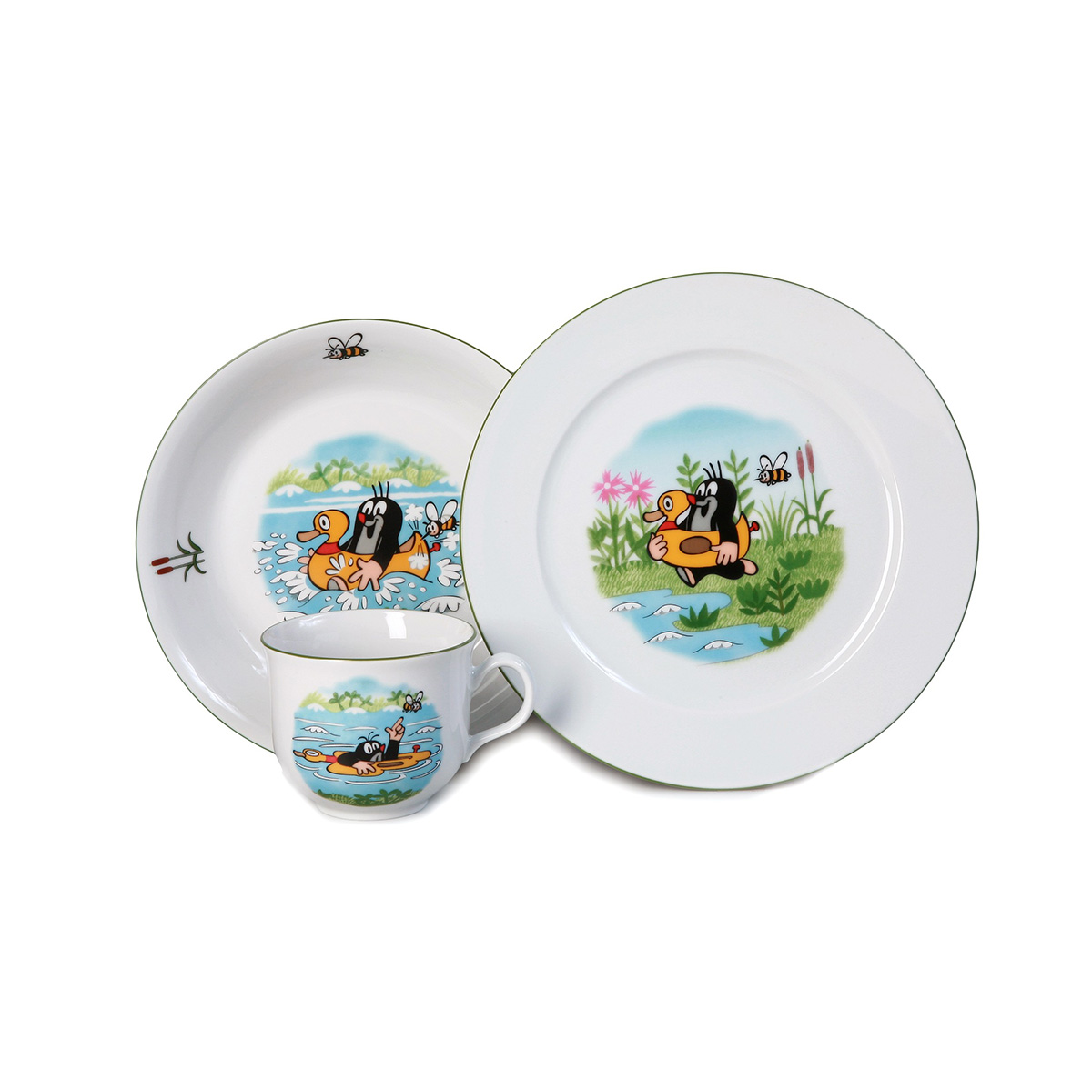 Dětská jídelní souprava krteček a kačenka, česky porcelán